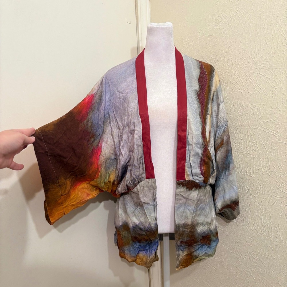 Amthropologie Blank Abstract Watercolor Kimono Cardigan Boho Lagenlook Chic XS